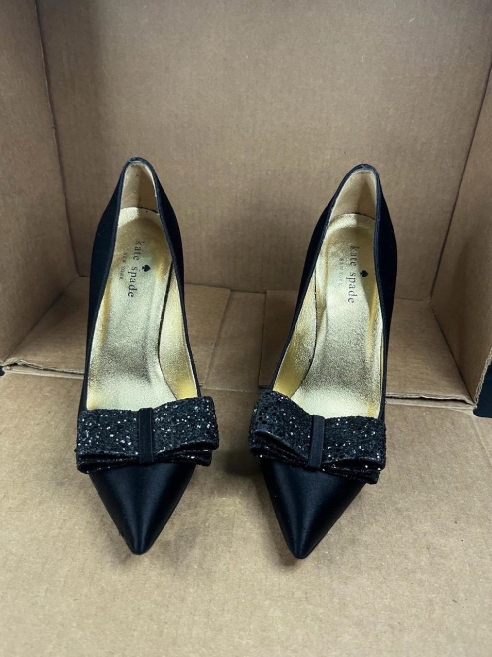 Kate Spade Black Pointed Toe Glitter Bow Pumps